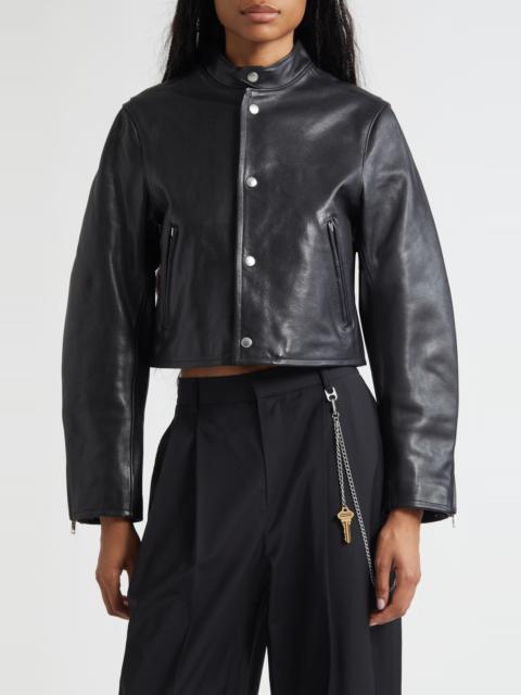Alexander Wang Alexander Wang Curved Sleeve Leather Crop Moto Jacket in Black at Nordstrom