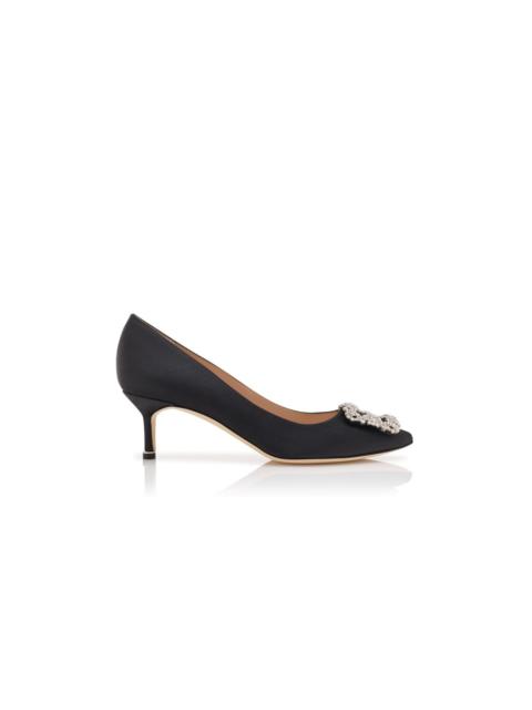 Manolo Blahnik Black Satin Jewel Buckle Pumps