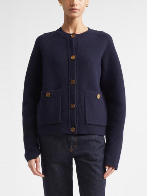 TOTEME TOTEME Hammered Button Cashmere & Wool Cardigan in Navy at Nordstrom