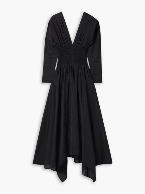 Other Designers Shirred asymmetric striped cotton-poplin maxi dress