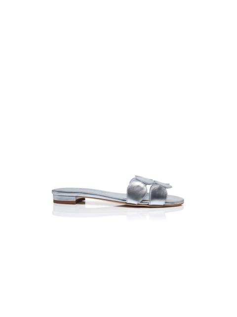 Manolo Blahnik Silver Nappa Leather Flat Sandals