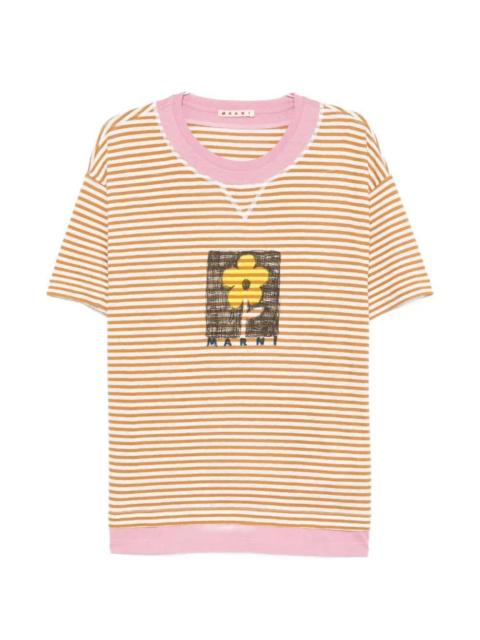 Marni Marni Men Striped T-Shirt With Floral Print
