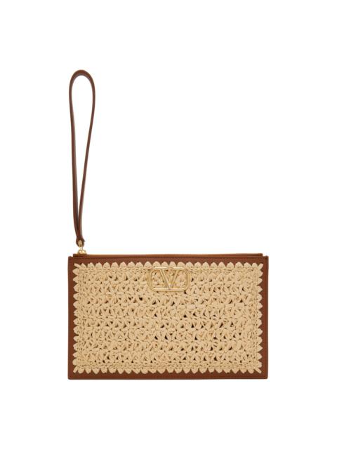 Beige & Brown VLogo Signature Medium Flat Pouch