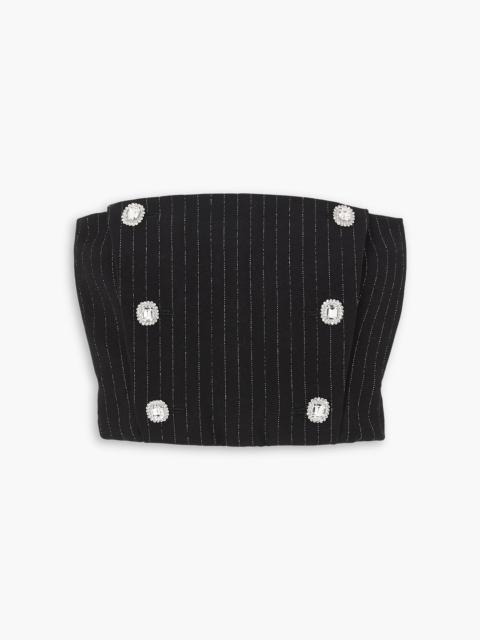 Alessandra Rich Cropped embellished metallic pinstriped wool-blend bustier top