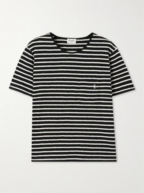 SAINT LAURENT Embroidered Striped Cotton-jersey T-shirt