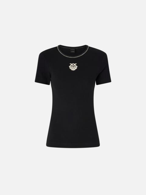 PINKO FINE-RIB T-SHIRT WITH LOVE BIRDS EMBROIDERY