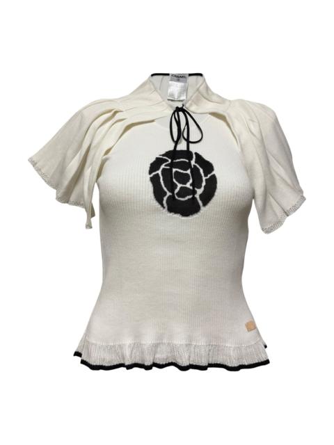 CHANEL CHANEL Spring Summer 2001 Camellia Intarsia Knit Top & Poncho Set