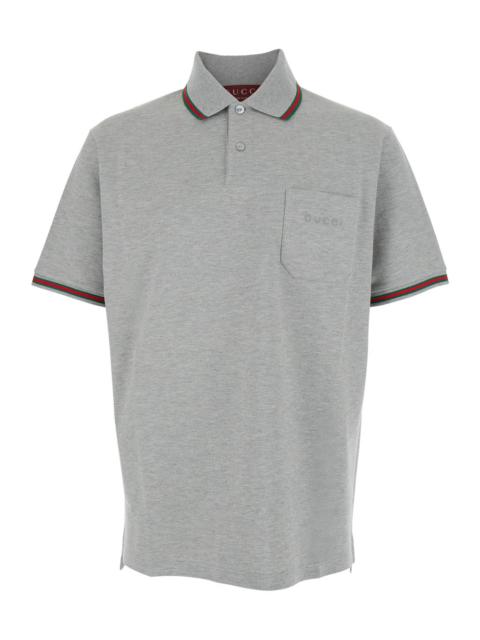 GUCCI Gucci Men Grey Polo Shirt With Web Details And Logo Lettering On The Front In Wool Blend Man