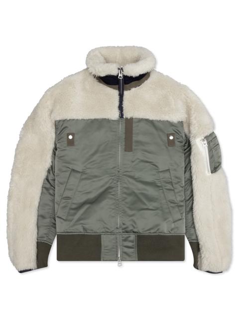sacai SACAI FAUX SHEARLING NYLON TWILL BLOUSON - ECRU