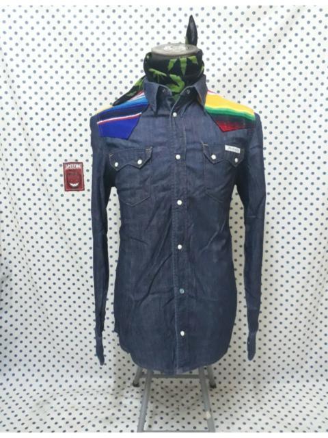 🔥True religion Navy blue n Rainbow Western shirt
