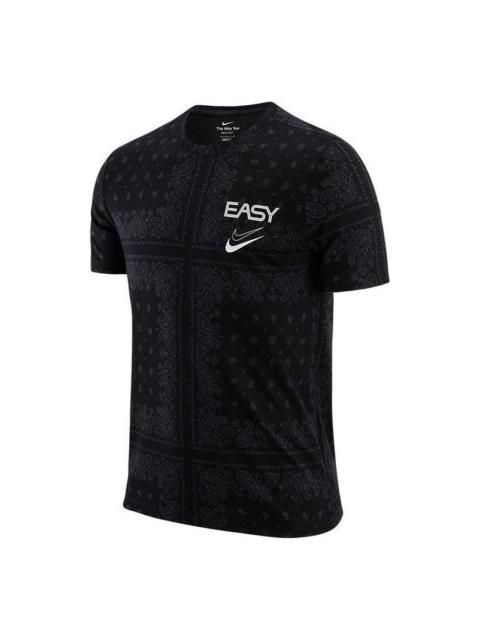 Nike Men's Nike Logo Cashew Printing Sports Round Neck Pullover Short Sleeve Black T-Shirt DR7659-010