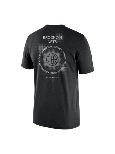 Nike Men's Nike Brooklyn Nets Geometry Pattern Logo Printing Round Neck Short Sleeve Black T-Shirt DH6732