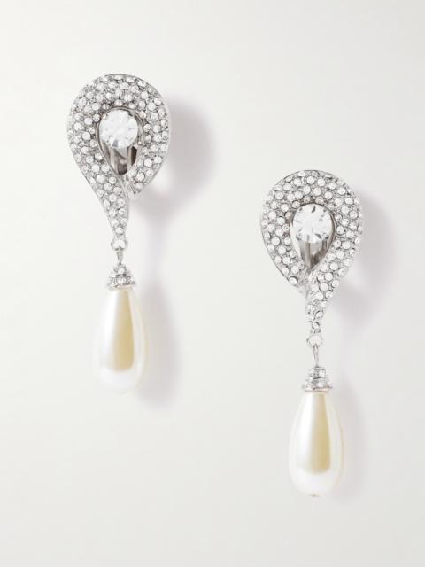 Alessandra Rich Silver-tone, Crystal And Faux-pearl Clip Earrings
