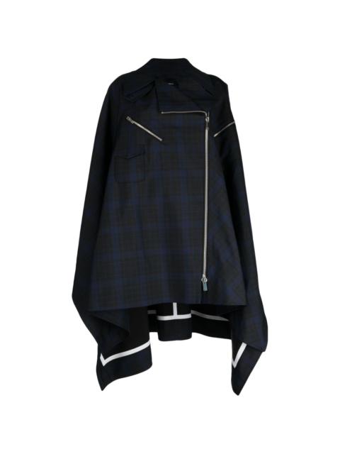 SHANG XIA checkered asymmetric zip-up cape