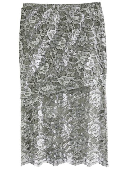 The Attico Layered Metallic Lace Midi Skirt