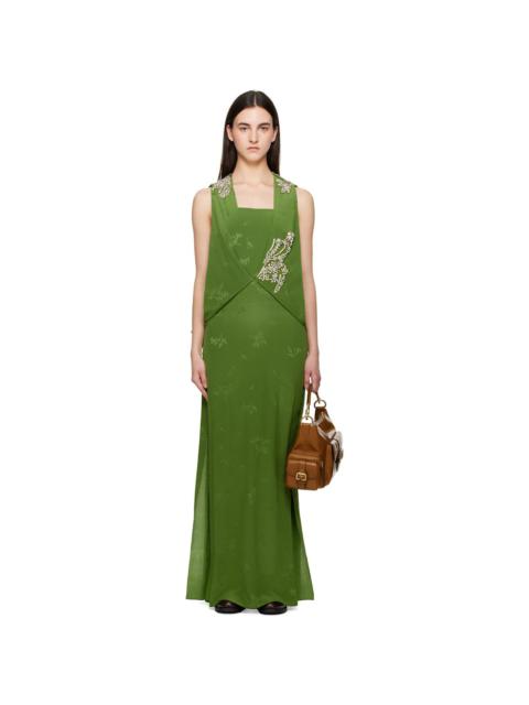 Erdem Green Sleeveless Drape Midi Dress