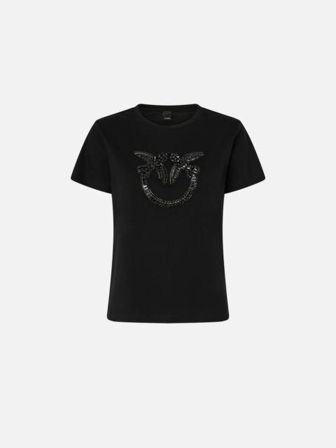 PINKO T-SHIRT WITH DECORATED LOVE BIRDS LOGO
