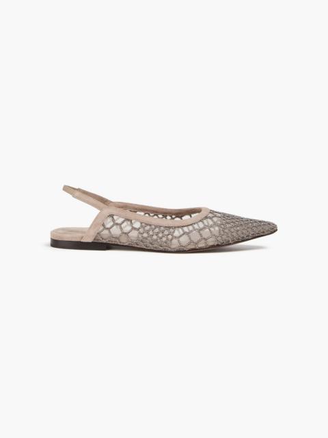 Brunello Cucinelli Bead-embellished mesh slingback point-toe flats