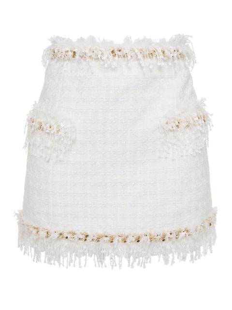 Balmain Fringed embellished tweed mini skirt