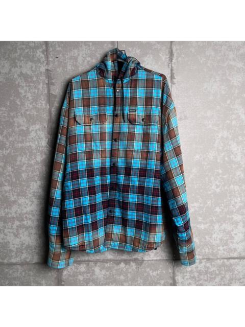 BALENCIAGA Balenciaga Unifit Mud-Dyed Plaid Hooded Shirt