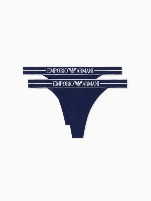 EMPORIO ARMANI TWO-PACK OF ASV ORGANIC-COTTON THONGS WITH LOGO WAISTBAND