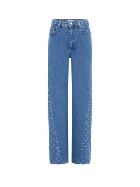 Marine Serre Moon Laser Blue Wash Denim Baggy Jeans