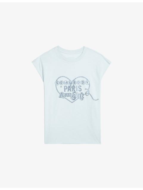 Zadig & Voltaire Cloe Rhinestone-Print Short-Sleeve Cotton T-Shirt