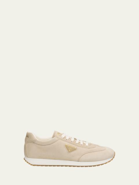 Prada Men's Rank Suede T-Toe Retro Runner Sneakers