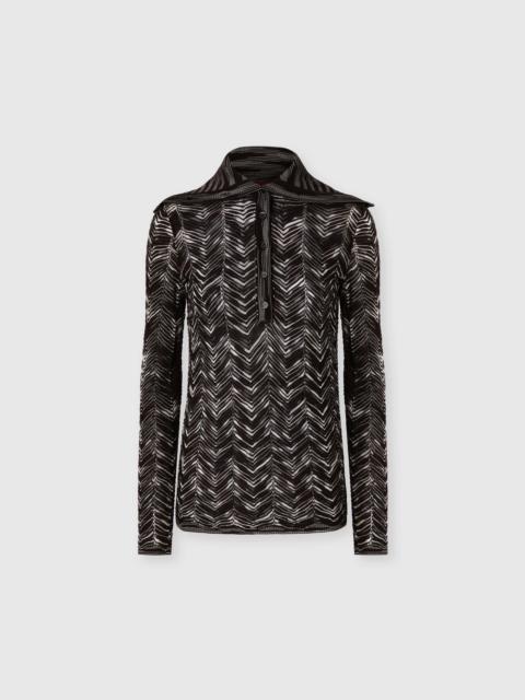 Missoni Missoni High-neck Buttoned Sweater With Chevron Pattern in Brown at Nordstrom