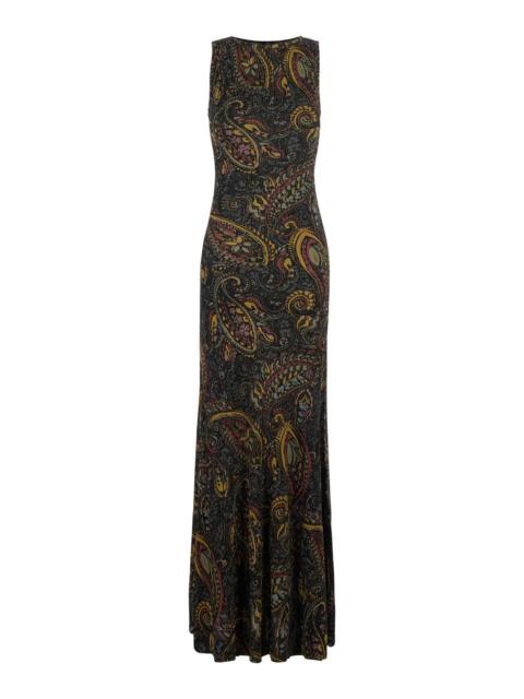 Etro Etro Women Multicolor Long Sleeveless Round Neck Dress With All-Over Embroidery In Tech Fabric For W