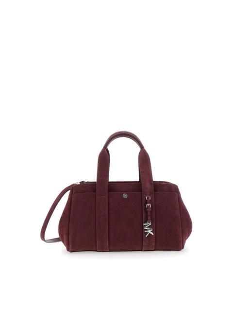 Other Designers Michael Michael Kors Bordeaux Shoulder Bag With Metallic Pendant In Suede