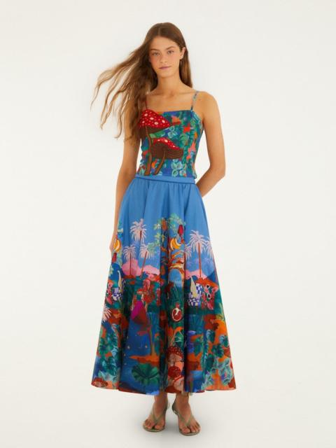 FARM RIO Multicolor Dream Landscape Organic Cotton Midi Skirt
