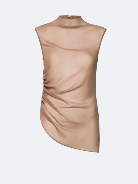 LAPOINTE Lightweight Georgette Mock Neck Ruched Top
