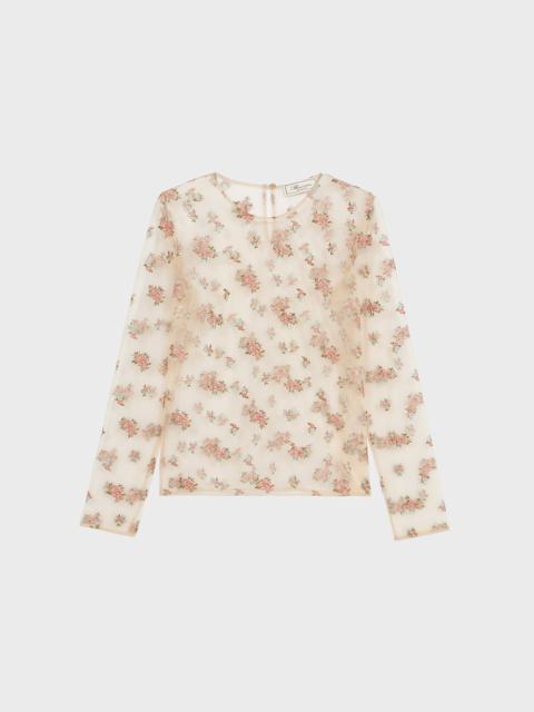 Blumarine TULLE BLOUSE WITH BOUQUET EMBROIDERY