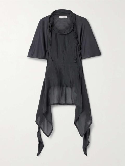 Draped convertible paneled organic silk-chiffon and silk-jersey top Charcoal