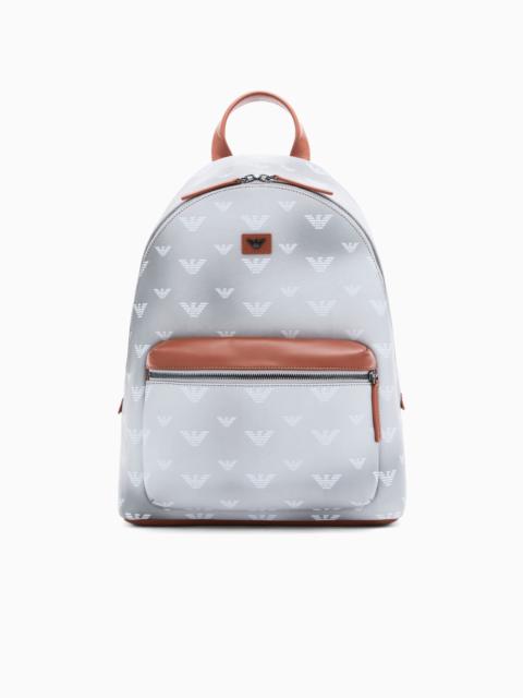 EMPORIO ARMANI BACKPACK IN COATED CANVAS WITH ALL-OVER EAGLE