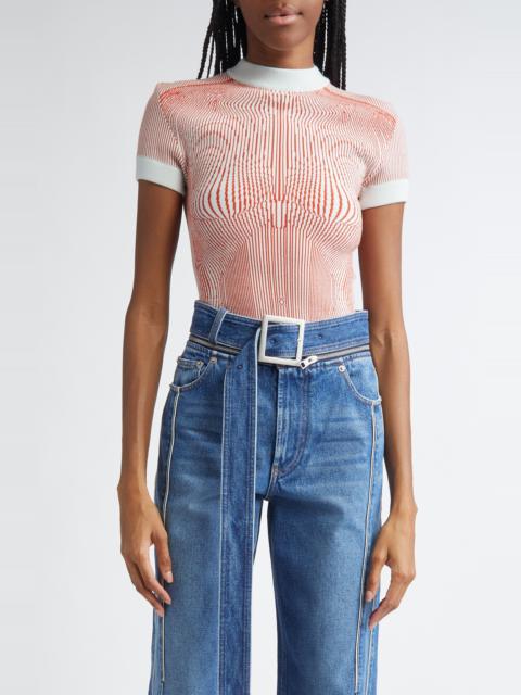 Jean Paul Gaultier The Morphing Pinstripe Short Sleeve Sweater in Mint/Orange at Nordstrom