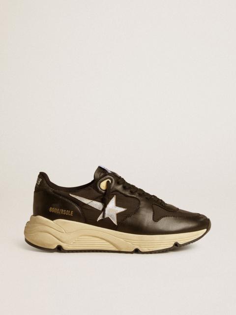 Golden Goose Women’s Running Sole in black nappa leather and nylon with a silver leather star