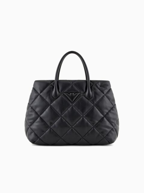 EMPORIO ARMANI QUILTED NAPPA LEATHER-EFFECT LARGE HANDBAG