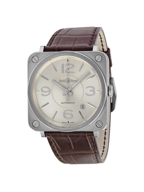 Other Designers Bell and Ross Officer Silver Dial Brown Alligator Leather Men's Watch BRS-OFF-SIL