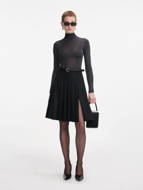 self-portrait Black Pleated Twill Midi Skirt