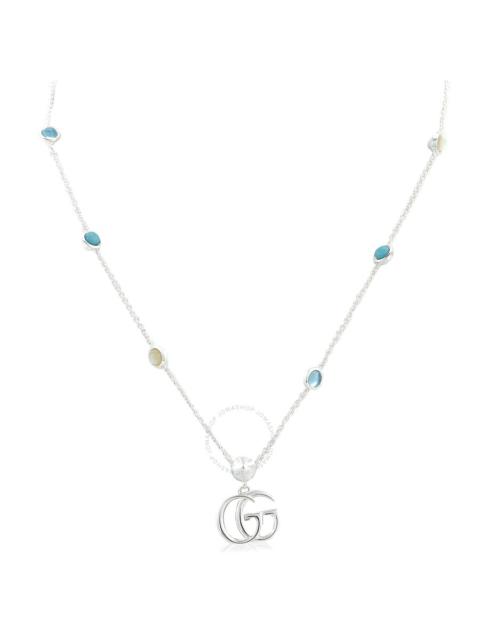 GUCCI Gucci GG Marmont Mother of Pearl & Topaz Double G Pendant Necklace