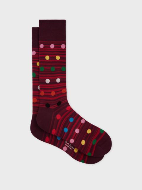 Paul Smith Burgundy Tonal Stripe and Multicolour Polka Dot Socks