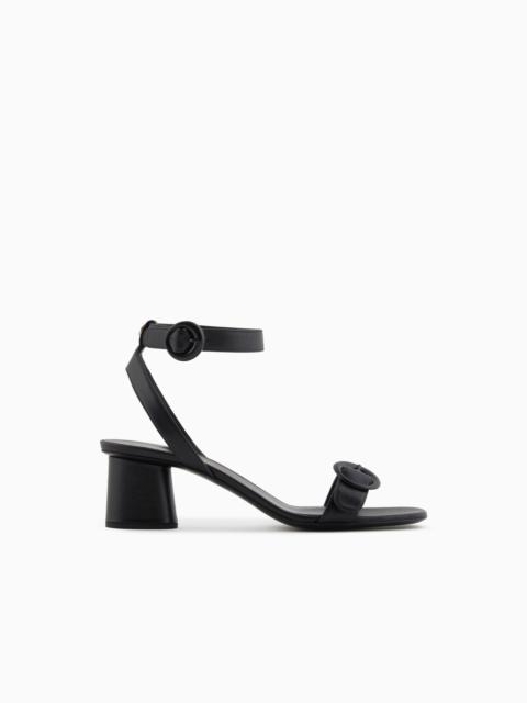 EMPORIO ARMANI HEELED SANDALS WITH LEATHER DOUBLE STRAP