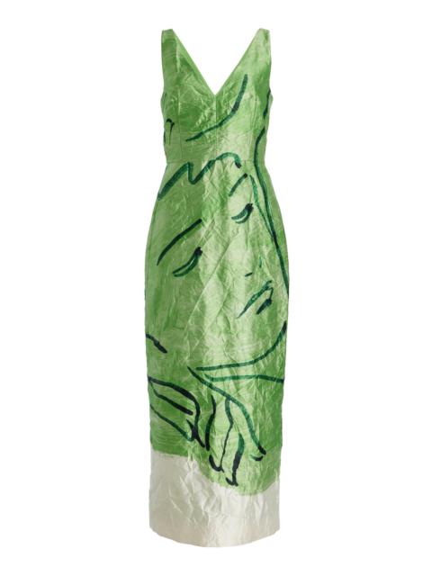 Erdem Crinkled Satin Midi Dress green