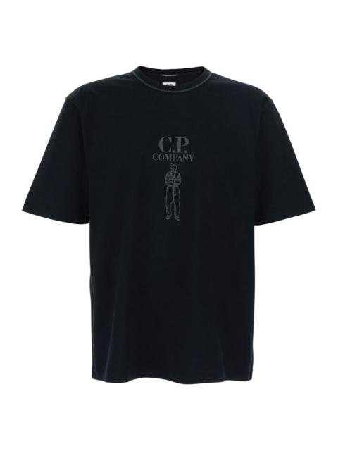C.P. Company C.P. Company Men Black Crewneck T-Shirt With Logo On The Front In Cotton Man