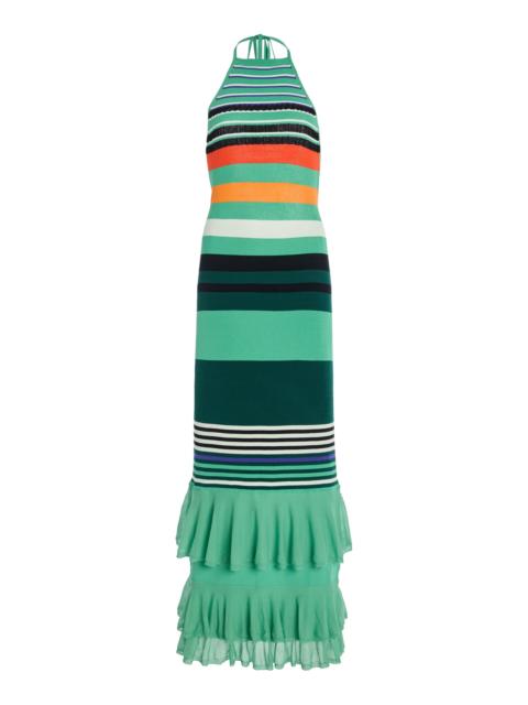 CHRISTOPHER JOHN ROGERS Ruffled Striped Cotton-Blend Halter Dress stripe