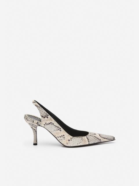MAGDA BUTRYM Low slingback pumps in grey snake-effect leather