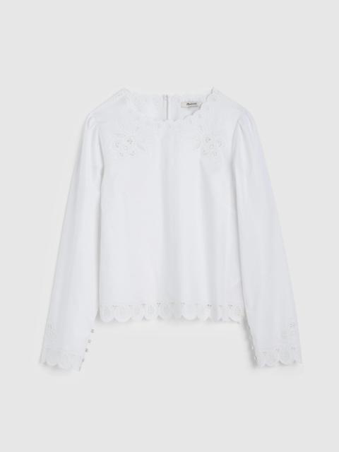 Madewell Embroidered Puff-Sleeve Top in Poplin