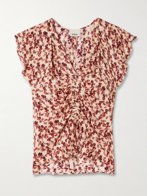 Isabel Marant Lonea Ruffled Ruched Printed Jacquard Top